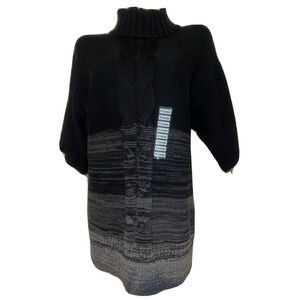 New STYLE & CO Sweater Sz XL Black Charcoal Gray Turtleneck SS Pullover Knit Top